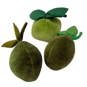 Vintage Velvet Fruits Lime Avocado Green Set of 3 Plush Decor Shabby Chic